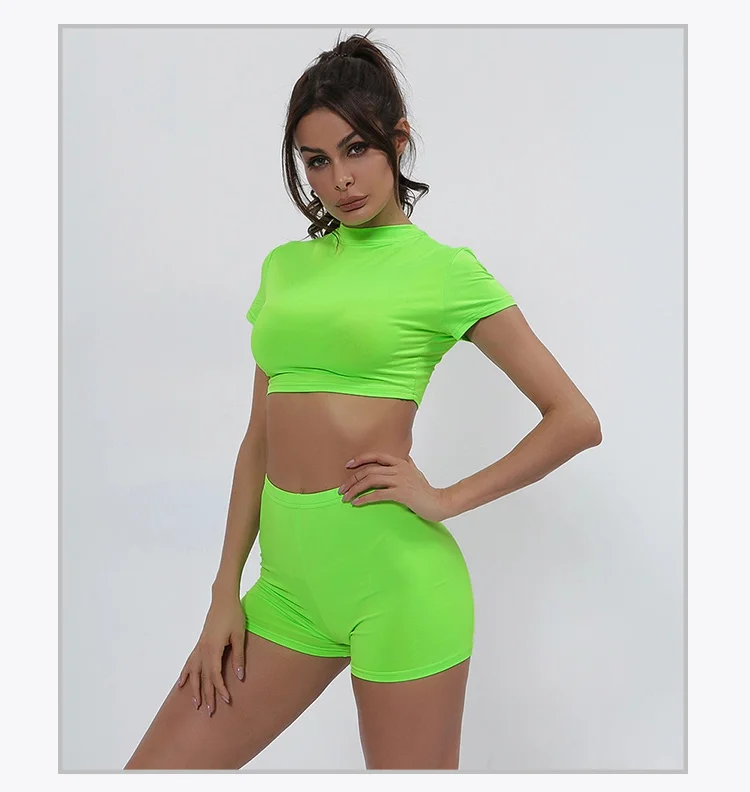 High Quality Women's Clothing Running Fitness Neon Green Cotton Sport