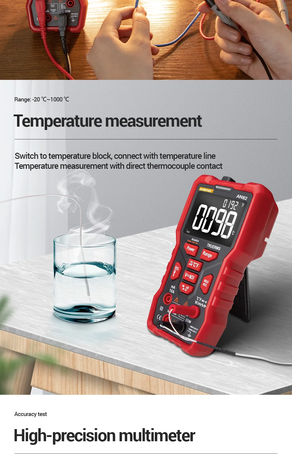 ANENG AN82 Kỹ Thuật Số Vạn Năng Chuyên Nghiệp 9999 Thử Nghiệm Tự Làm Transistor Tụ NCV Xét Nghiệm True RMS Analog Meter Multimetro
