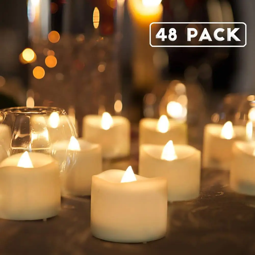 Aolaigle 48-Pack Battery Tea Lights Bulk, Flameless LED Tea Lights with Soft Flickering, Long Lasting Battery Life Tea Light