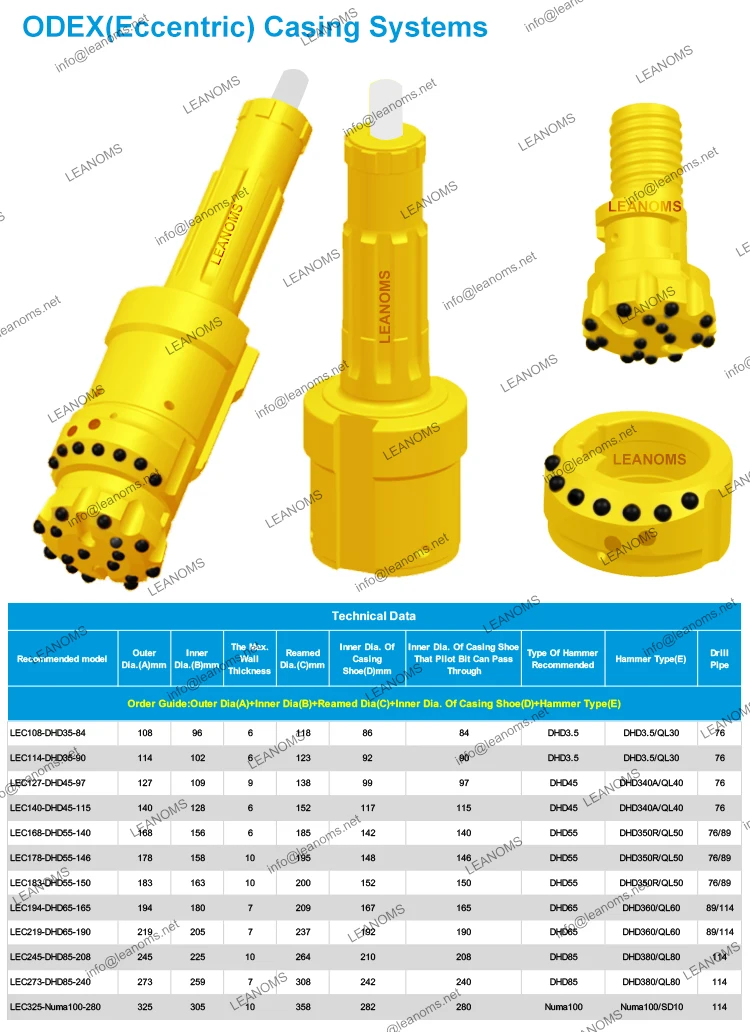  ODEX Drilling Tools COP64 QL60 DHD360 ODEX 165 supply 
