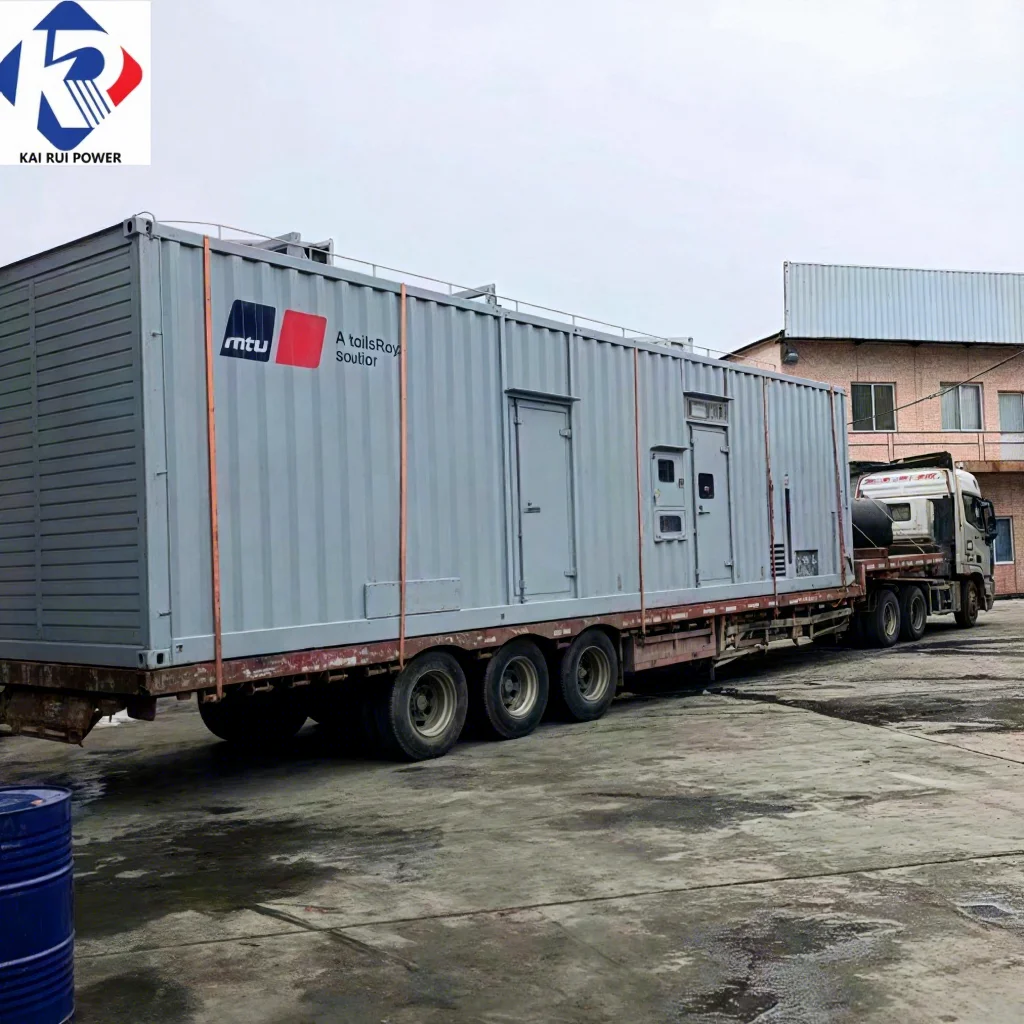 Containerized 4000 kVA generator with fuel tank and exhaust silencer