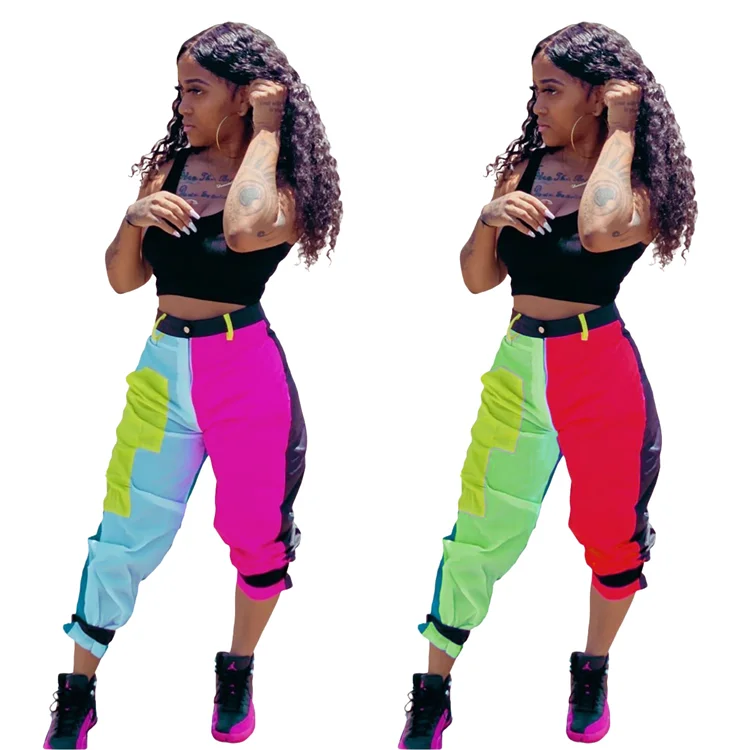 New Arrival 2 PCS Sweatsuit Patchwork Tank Top Long Pants Streetwear Summer Women Two Piece Set