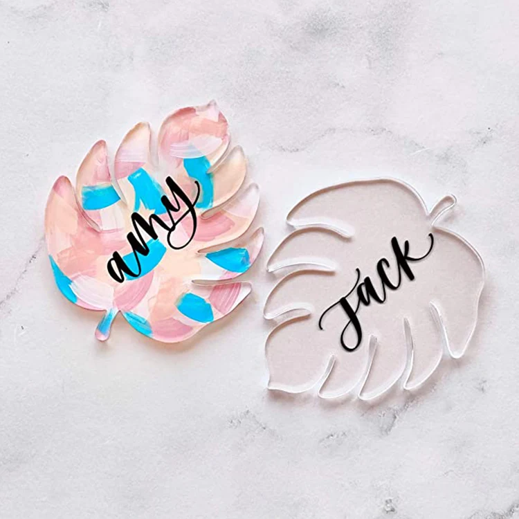 
Fashion Leaf Design Customized Size Silk Printing Acrylic Blank Name Card Acrylic Invitations Wedding Invitation Card 