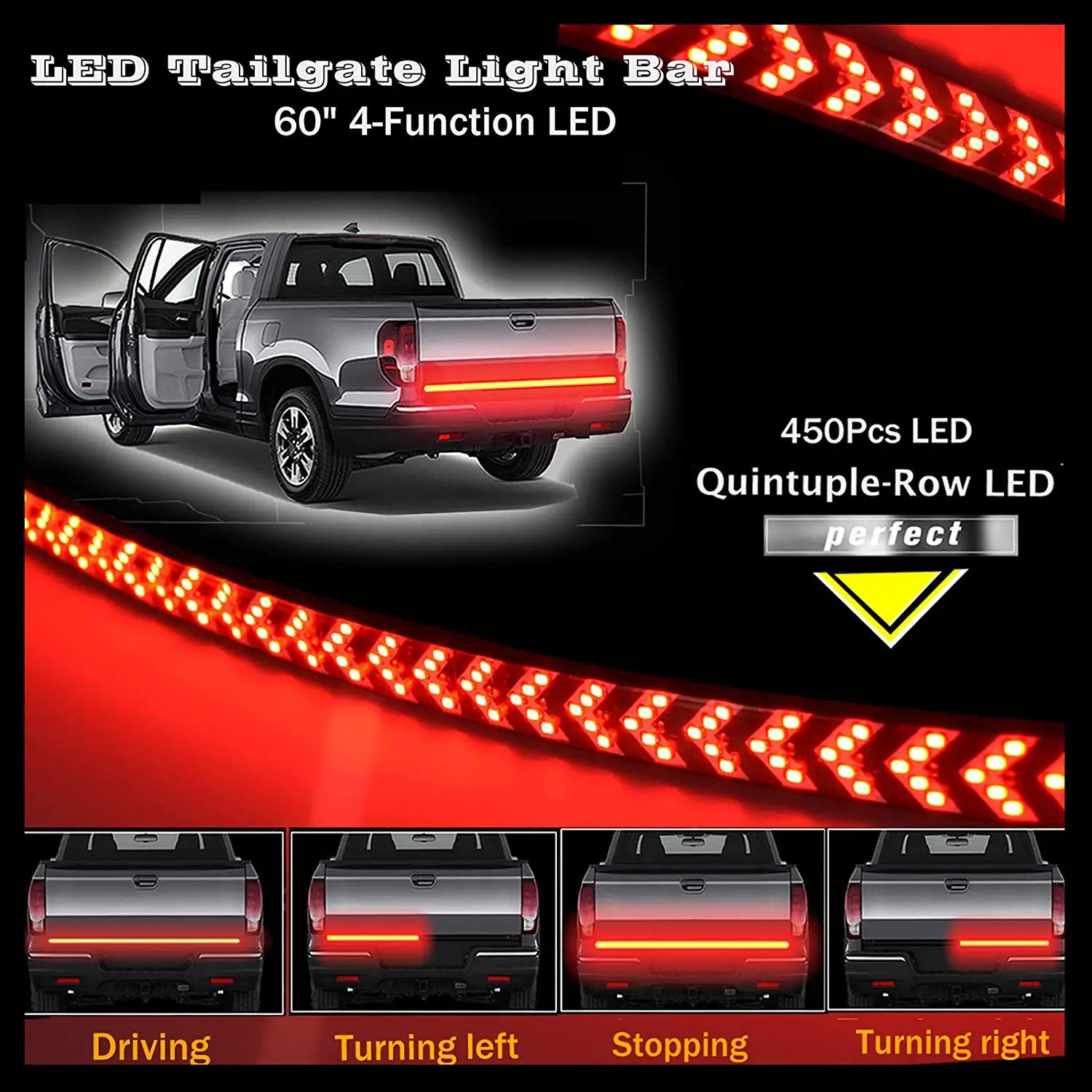 LED Tailgate Light Bar 60inch Strip with Directional Arrow Running/Parking Light/Sequential Turn Signal/Brake Light 450pcs Led