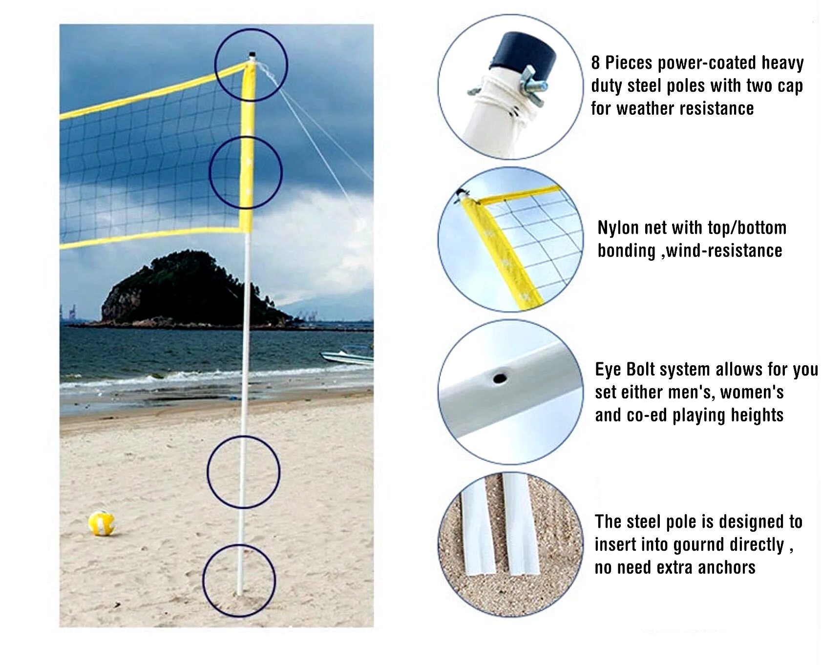 Portable Beach Volleyball And Badminton Game Aluminum Net Stand And
