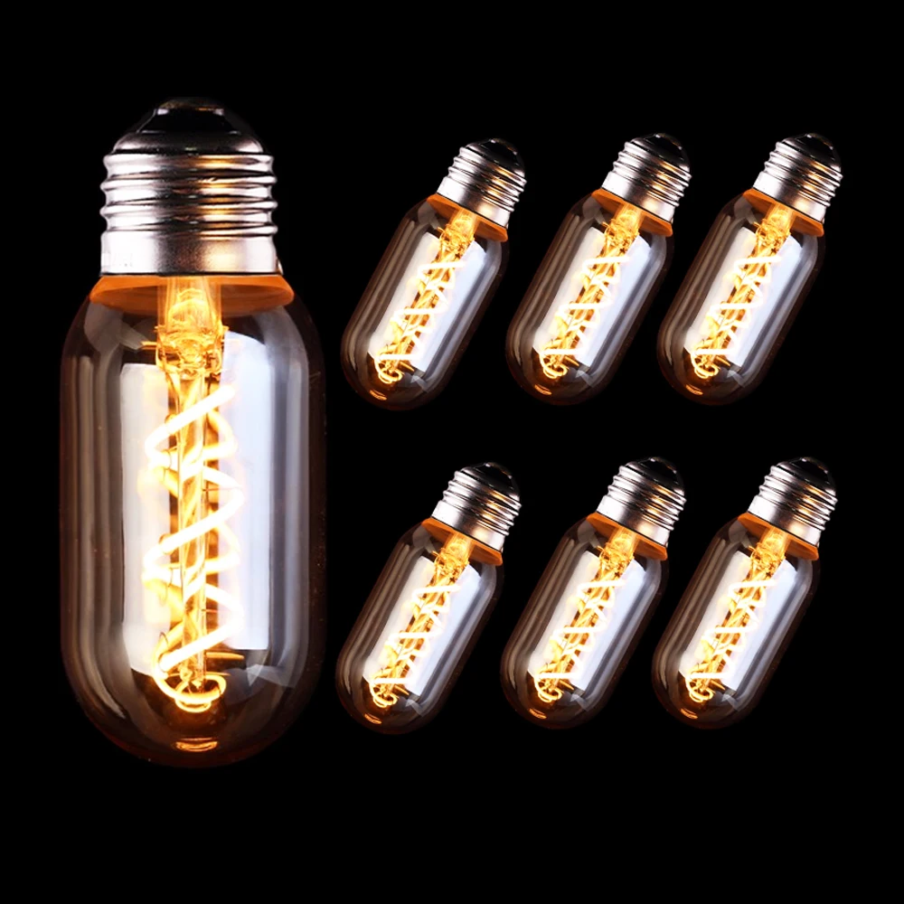 Dimmable T45 Tubular Spiral LED Filament Bulb Edison Flexible LED Lamp Gold Tint 3W E26 E27 Decorative Pendant Light 5.0