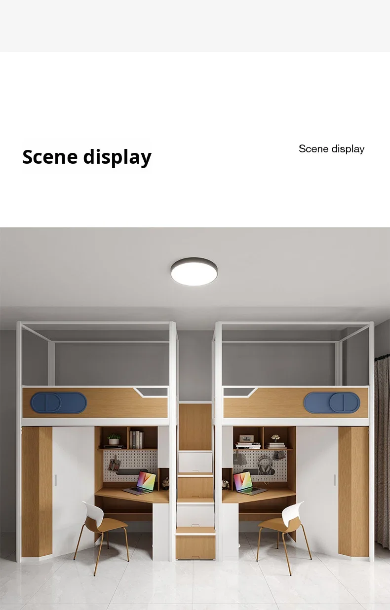 product custom free 3d design service iron upper bed and lower desk apartment dormitory metal frame bunk bed for students school-16