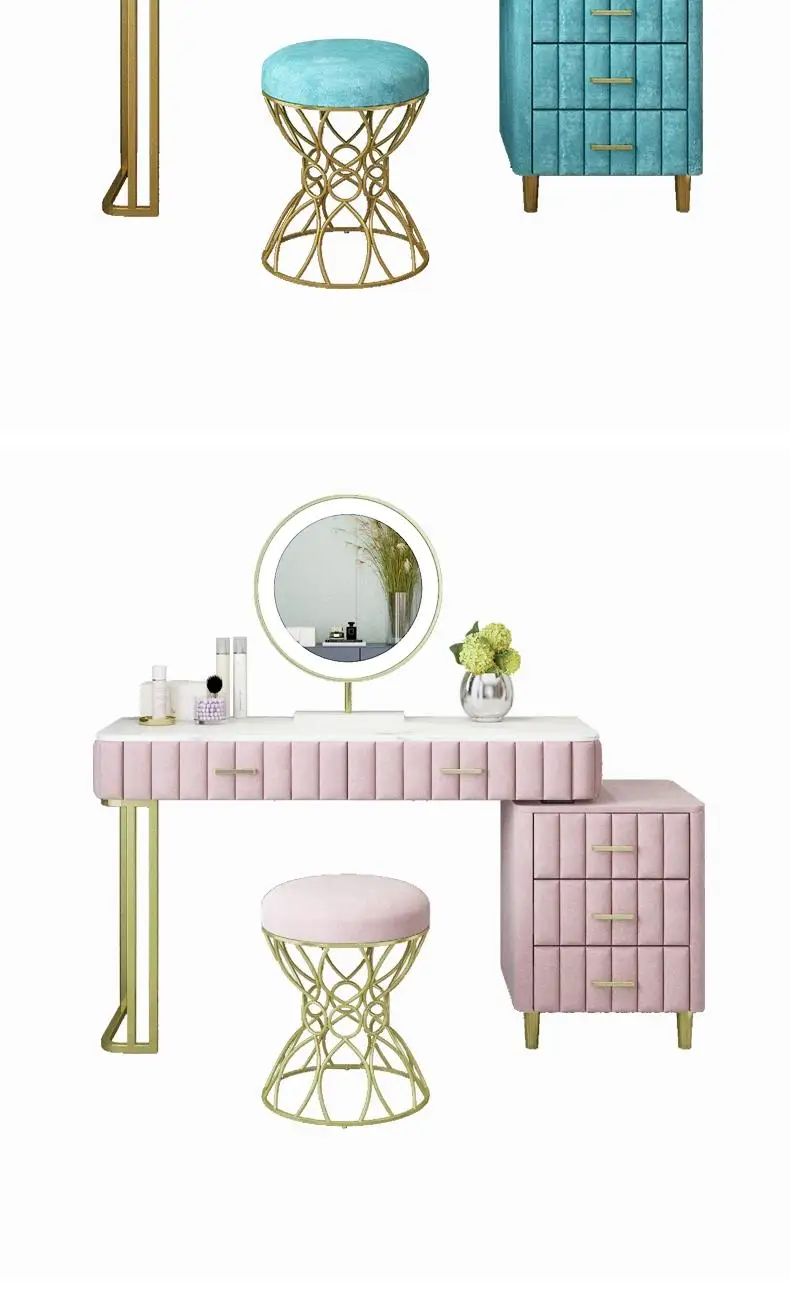 Tocador nórdico sencillo y ligero de lujo para dormitorio, armario de almacenamiento, mesa de maquillaje para niña con espejo LED y armario