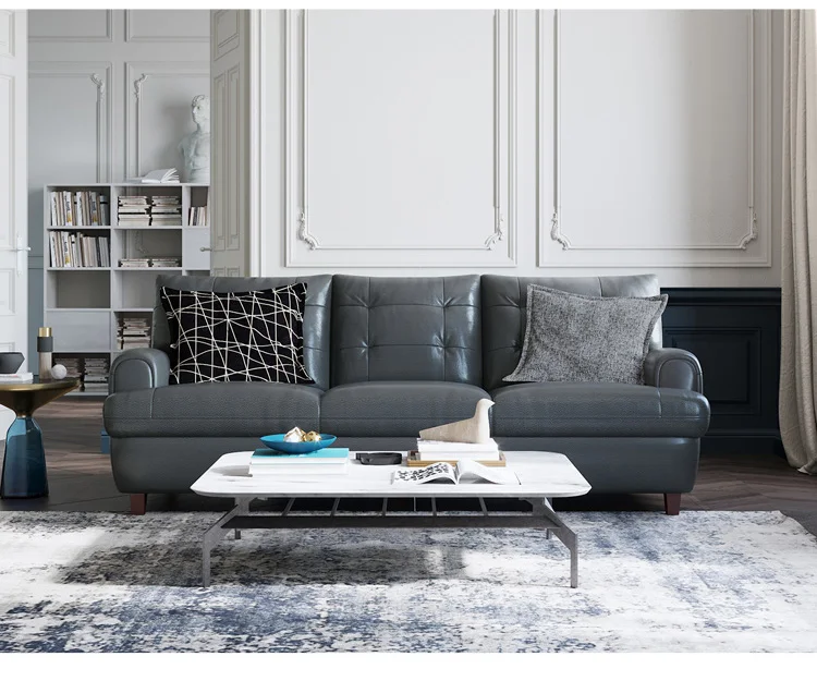 Modern light luxury large apartment living room combination high grade cowhide leather sofa