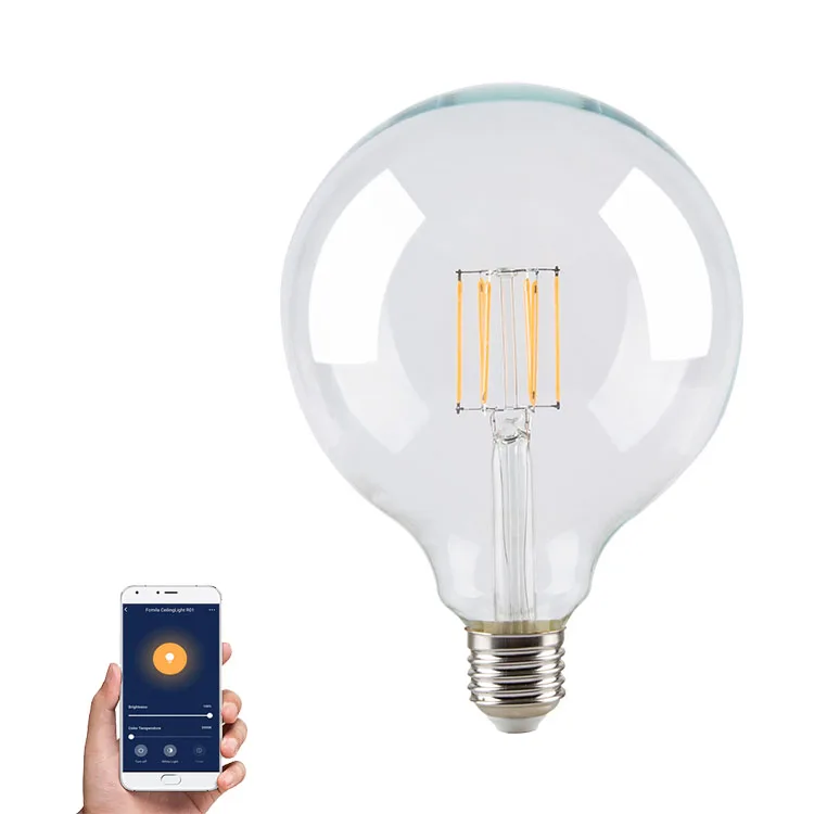 Tuya Wifi Smart Intelligent G95 Globe LED Light Bulb, CCT Adjustable Dimmable 360 Degree LED Edison Bulb Vintage