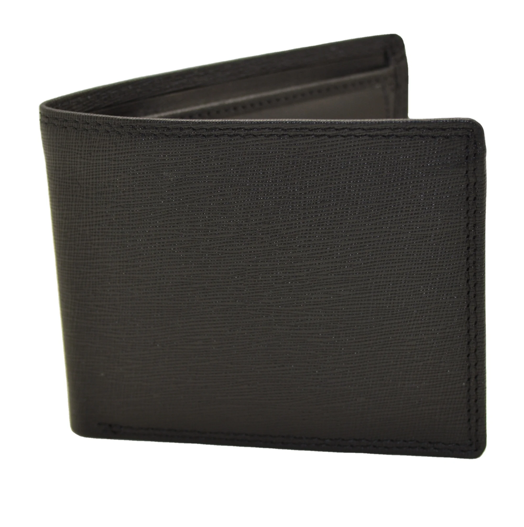Men Genuine Saffiano Leather Trifold Wallet With Full Rfid Protection