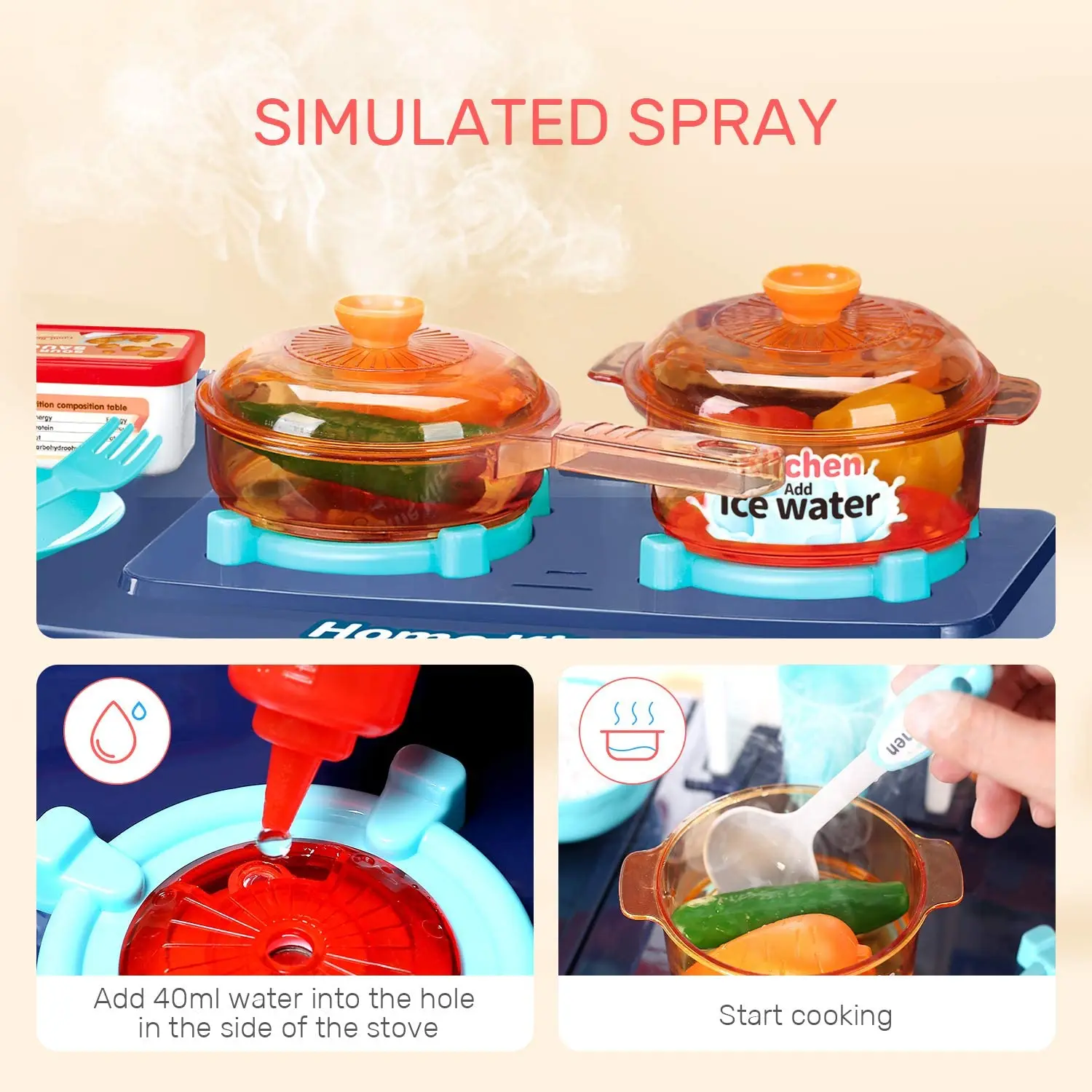 Running Water Little Kitchen Playset with Lights & Sounds Simulation of Spray 