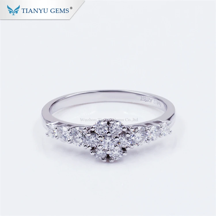 Tianyu gems gold wedding ring brilliant cut moissanite diamond plum flower design white gold finger rings
