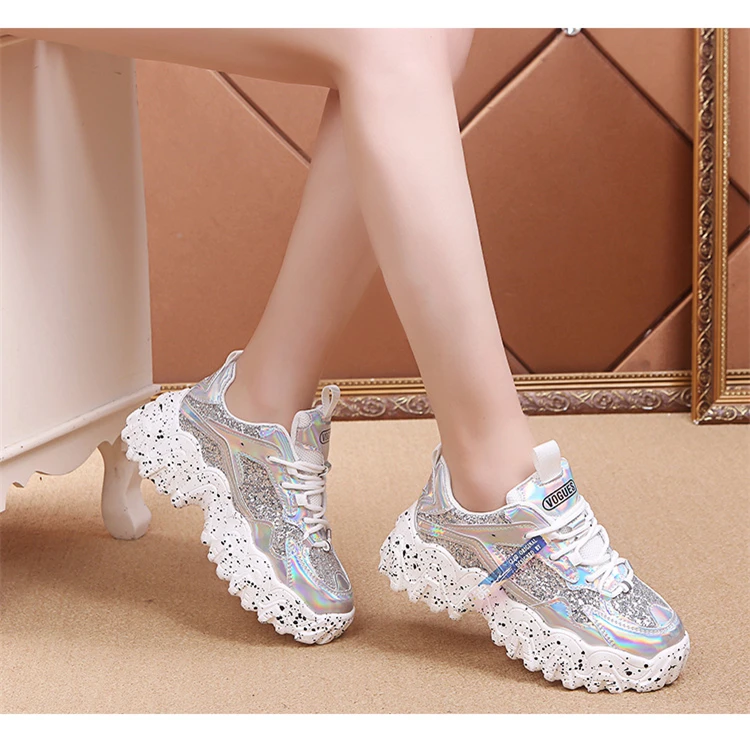 
xizi Spring 2020 dad shoes women big wave snowflake bottom increased sequins sneakers 