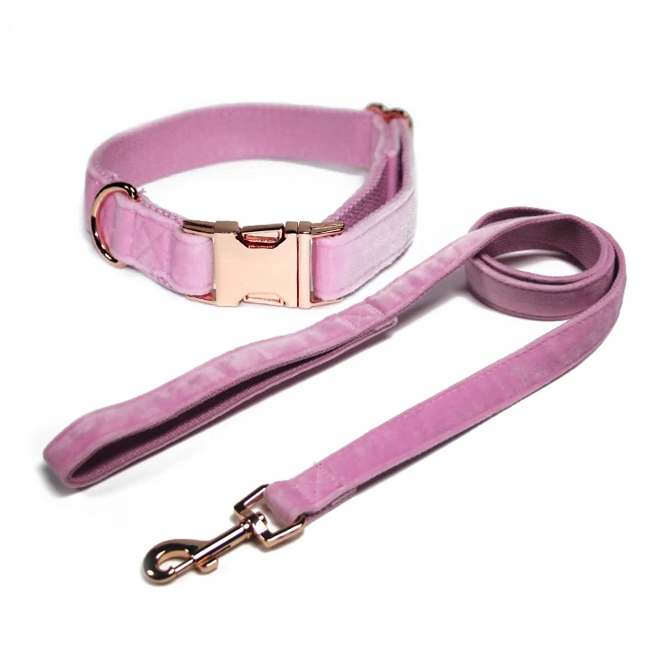 Rose Gold Buckle Colorful Comfortable Soft Velvet Pet Dog Collar Set
