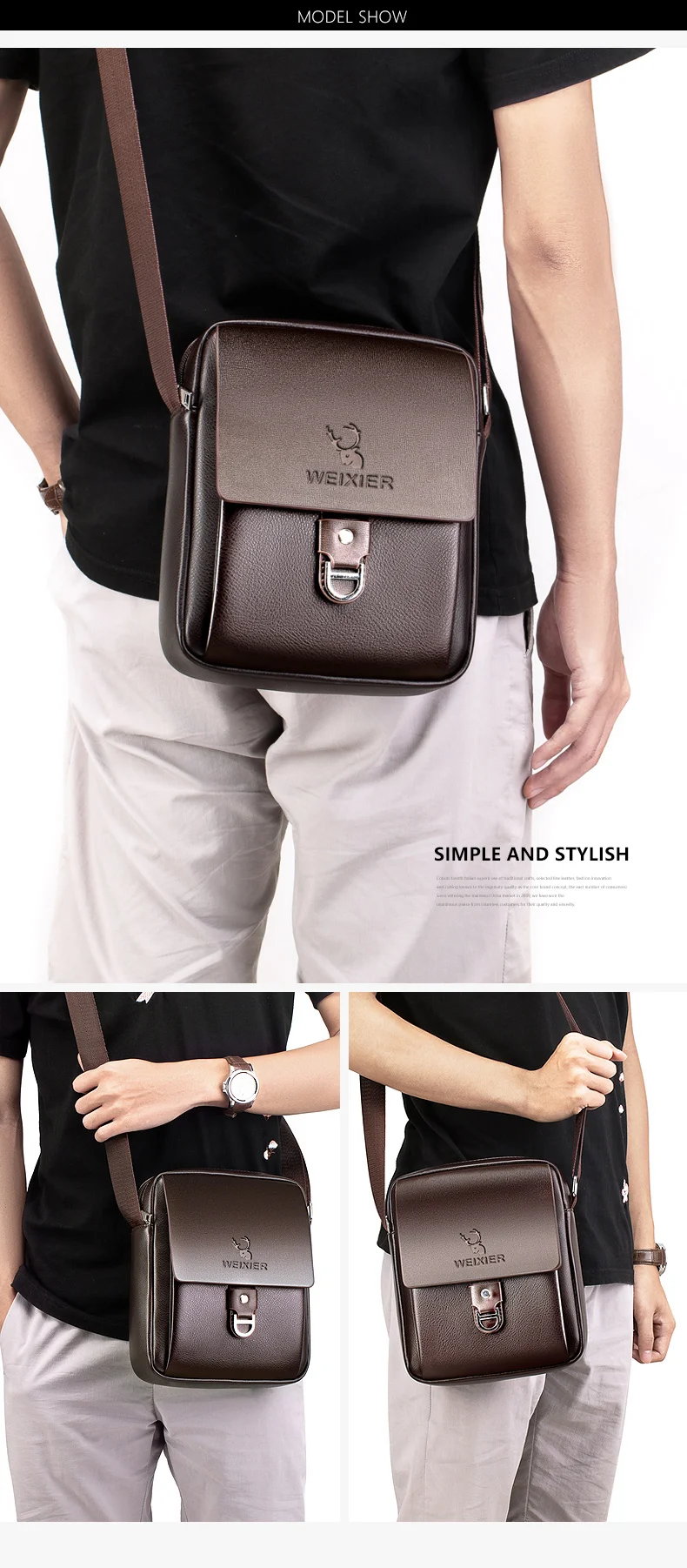 WEIXIER 8643 Brand New Fashion PU Leather Men Messenger Bags Casual Men's Shoulder Bag Zipper Crossbody Business Male Handbag