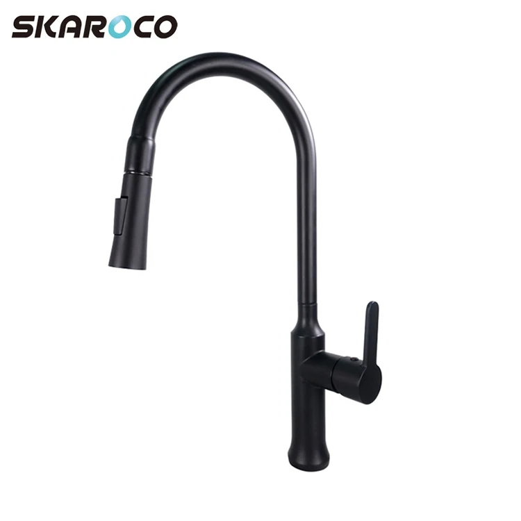 
Manufacturer Supplier Black Handle Pullout Brass Mixer Tap Sink Chrome Kitchen Faucet 