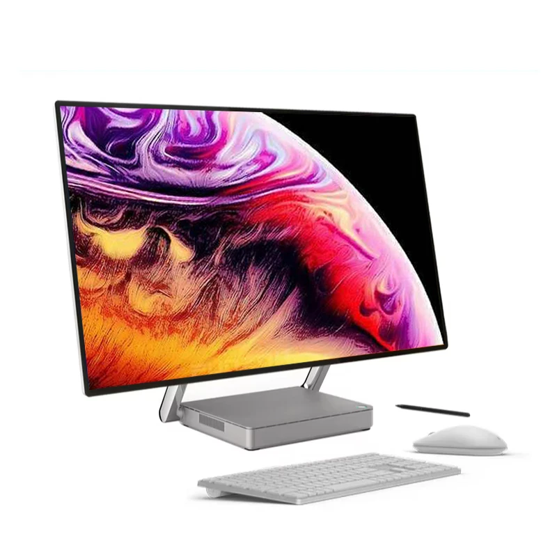 Modern all-in-one computer with minimalist white design on a clean desk