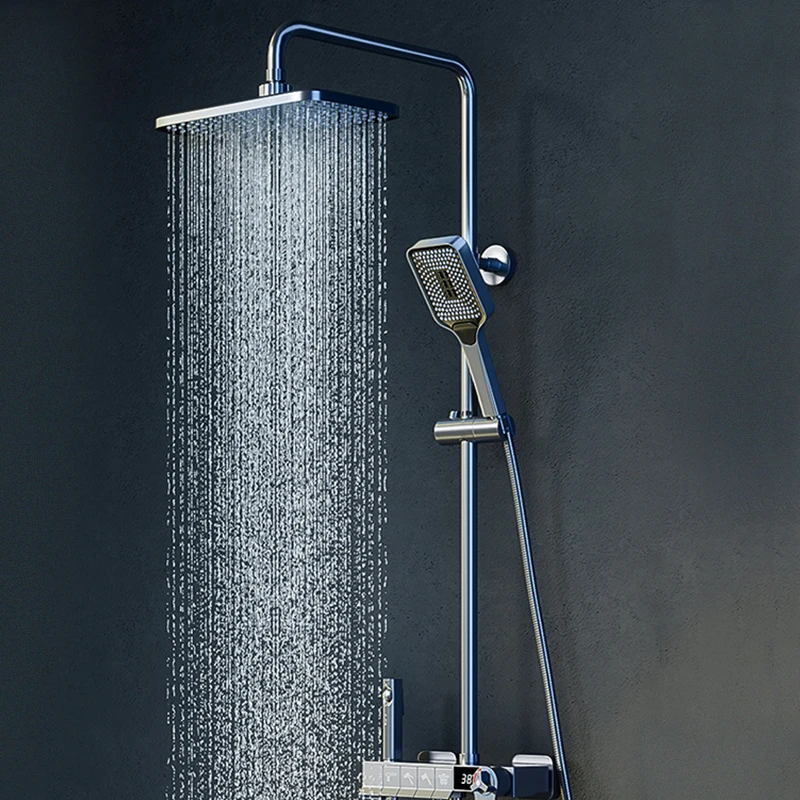 Rovate Wall Mounted Gun Gray Piano Bath Shower System Brass Bathtub