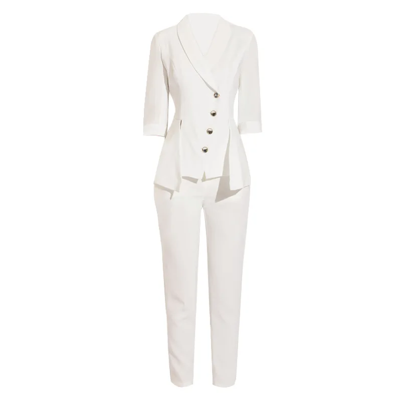 Office Formal Suit 2 Pieces Set Three Quarter Sleeve White Women Suits ...
