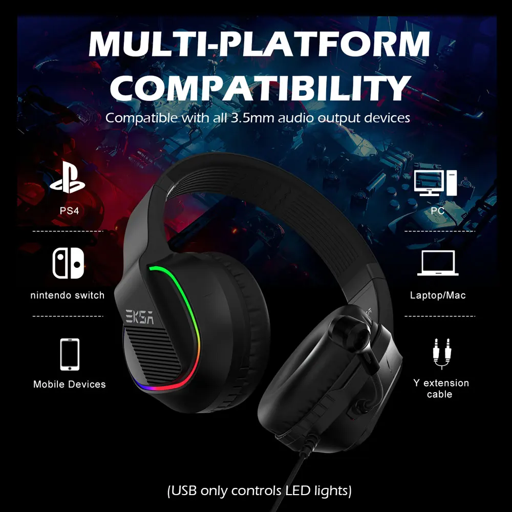 原厂eksa E400立体声pc Xbox一款游戏耳机耳机 带mic Rgb灯 适用于ps4 Buy 游戏耳机与rgb灯 游戏耳机 Pc游戏耳机product On Alibaba Com