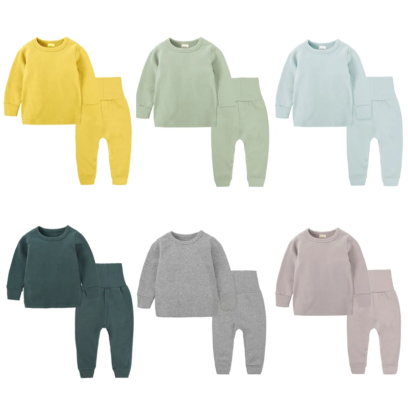 Children Pajamas Kids Plain Color Pyjamas Tales Baby Clothes Set Winter