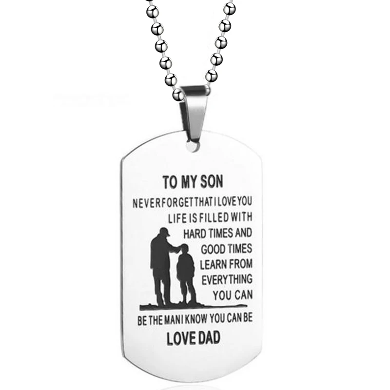 To My Son Stainless Steel Pendant Necklaces Engrave Name Love Dad 