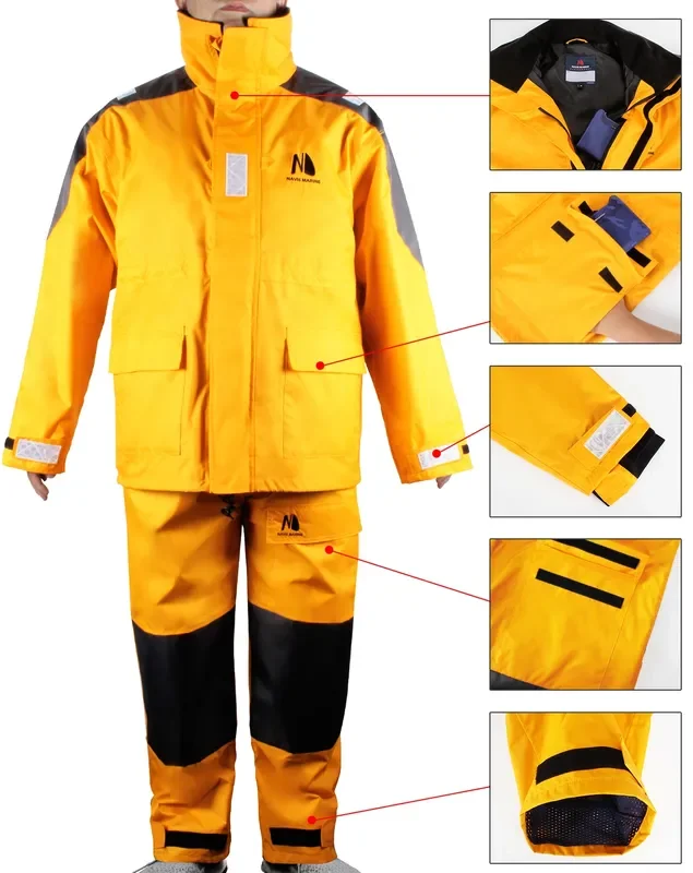 Navis Marine Offshore Sailing Jacket Bib Pants for Men Fishing Rain Suit Foul Weather Gear PRO Breathable 