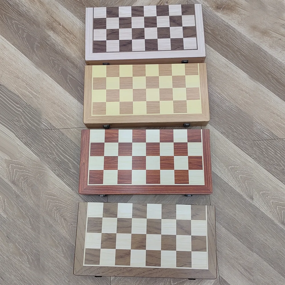 Durable Foldable Wooden Chess & Checkers Set For Family Game