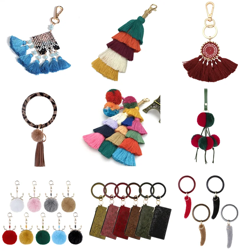 New Arrival Christmas Gifts Homemade Bohemian Tassel Pom Pom Keychain
