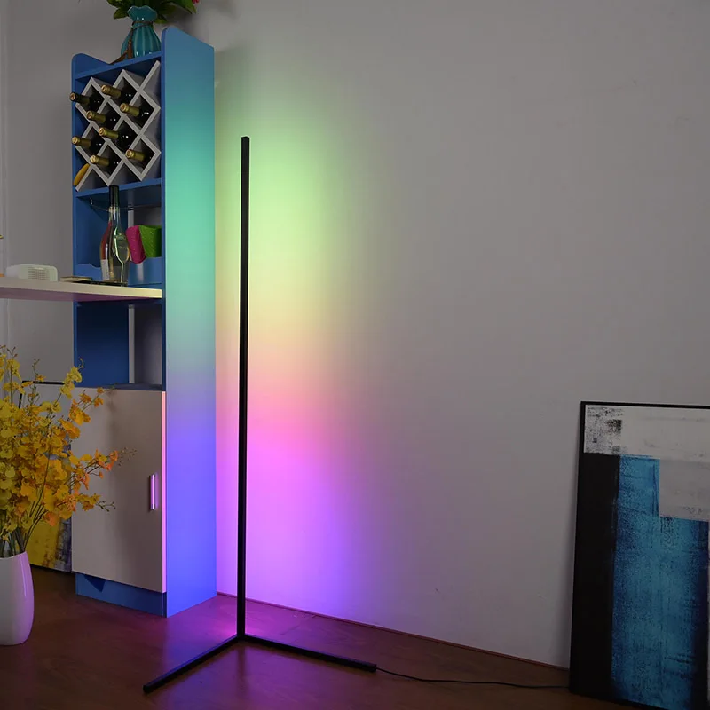 Modern simple led corner floor lamp remote App control  RGB standing colorful living room lamp for decoration