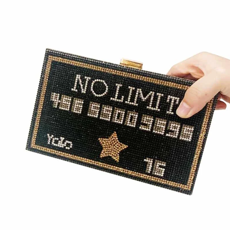 

Wholesales Yolo Black Credit Card No Limited Women Evening Bag Diamonds Crystal Bridal Wedding Party Clutch Purses