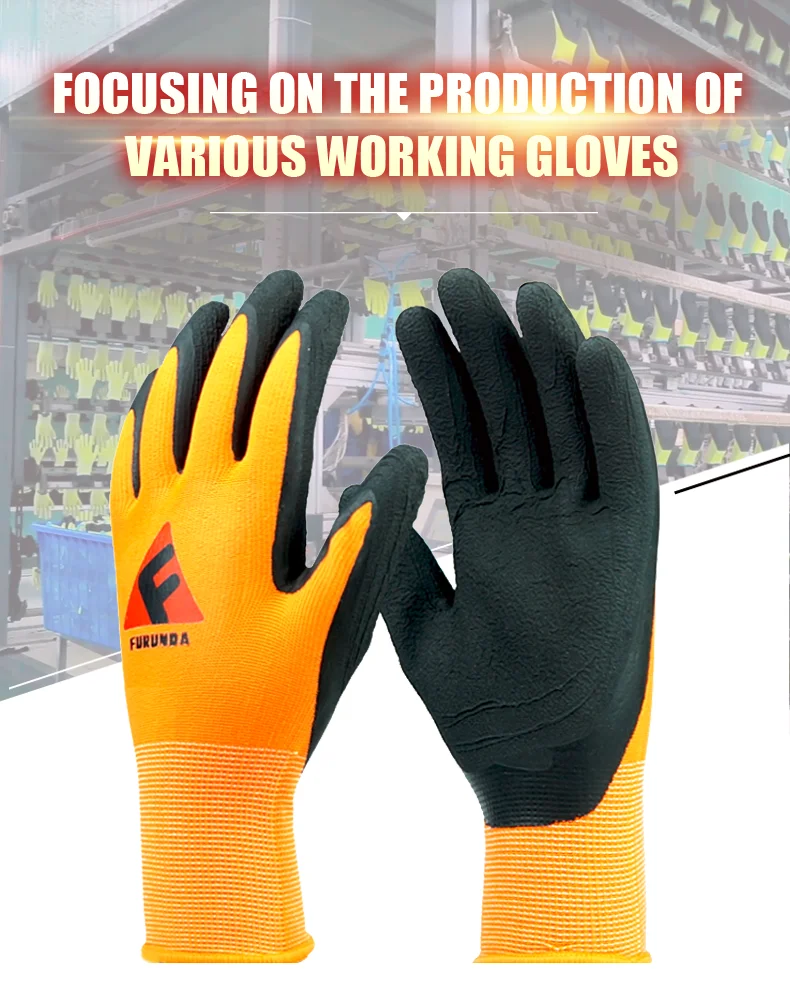 13 Gauge Nylon Liner Foam Bulk Latex Gloves With Palm Coated Labor