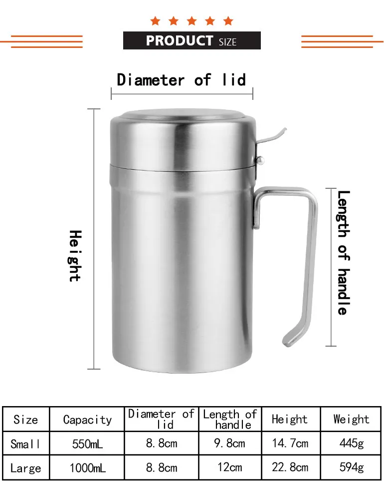 304 Safe Healthy Stainless Steel Cooking Oil Storage Container For