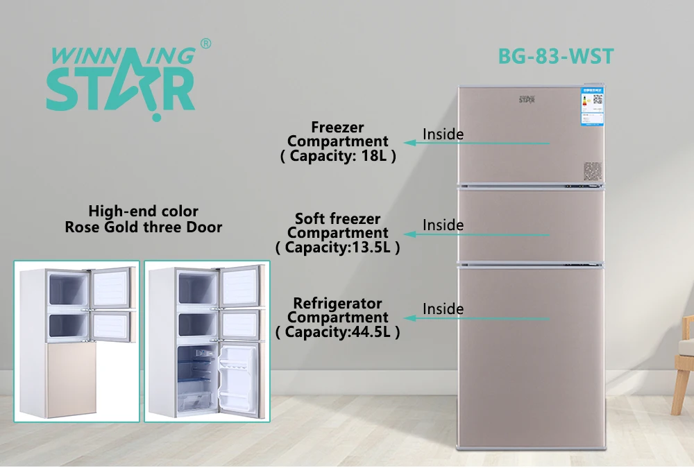 Winning Star 76l Ac Three Doors Refrigerator Wstbcd152l Fruit Vegetable Food Preservation Home