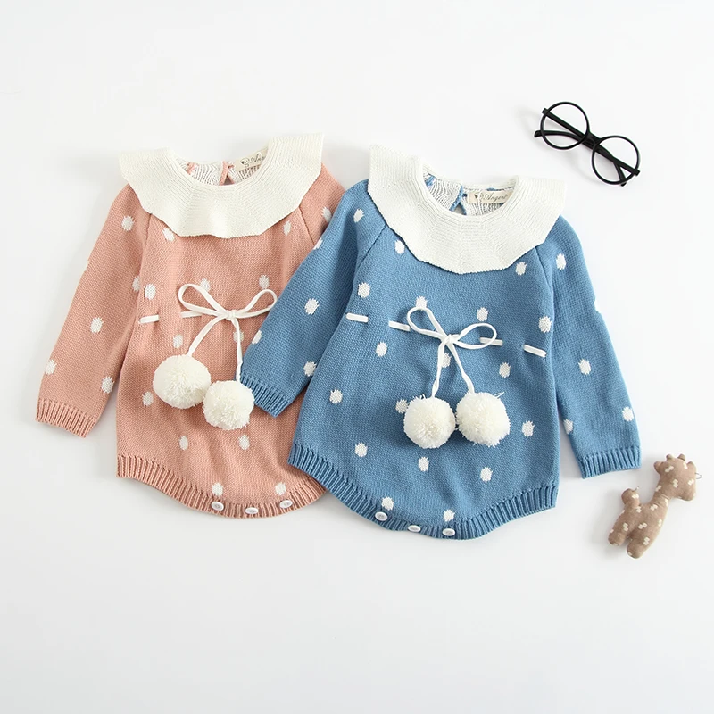 
Newborn ruffled collar baby rompers clothes knitted infant 