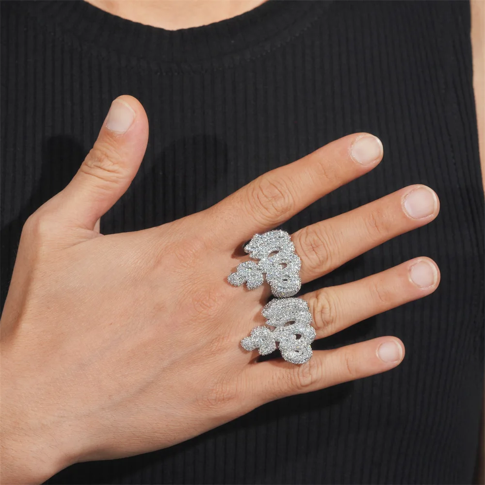 Men's High Jewelry 925 Silver Moissanite Double Series Fire Symbol Ring Cross Border Design