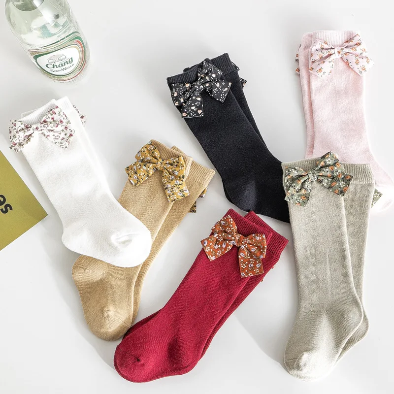 Newborn Baby Girl Knee High Socks Cute Flower Bow Cotton Long Tube