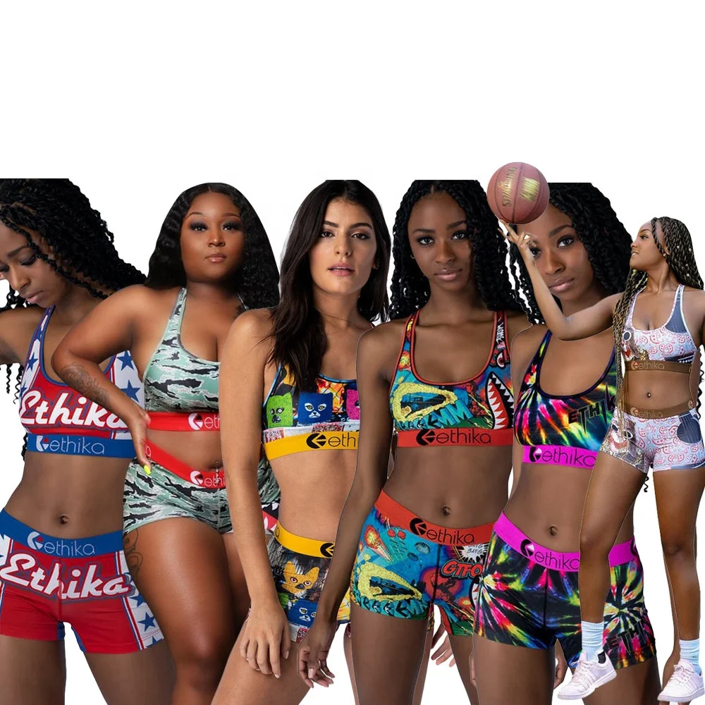 

2021 Custom Wholesale Boxers Oem Fashion Sportswear Set Biker Shorts Crop Top WomenTwo Piece Set, Picture