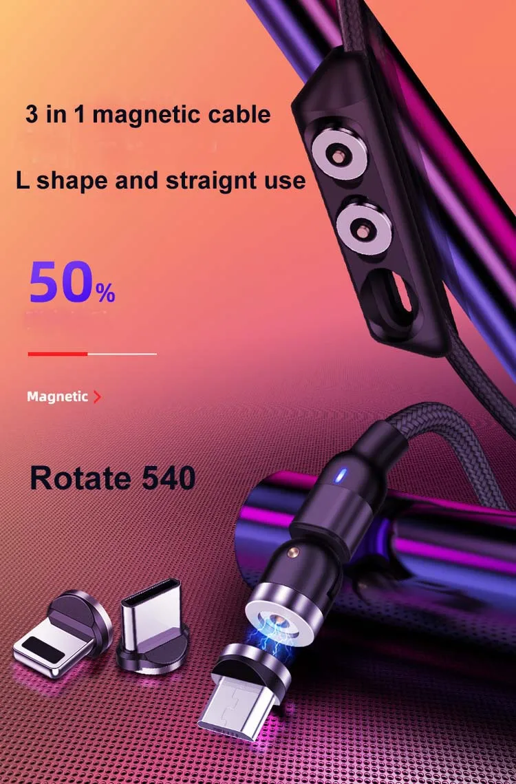 540 Rotation Led 3 In 1 Fast Charging Magnetic Cable Charger - ANKUX.COM