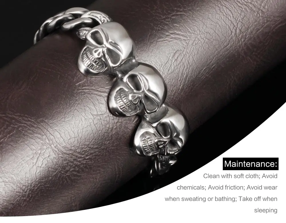 Selling Fashionable Stainless Steel Jewelry Charm Three Skull Men Bracelet