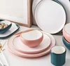 Matte pink and blue luxury european dinnerwares set storage case with gold rim plated