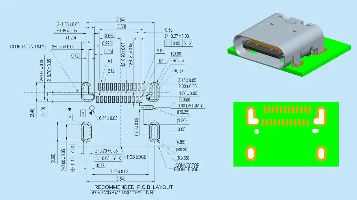 Mup U Pin High Speed Transmission Daul Row Smt On Board With Tid Certification Usb Type C