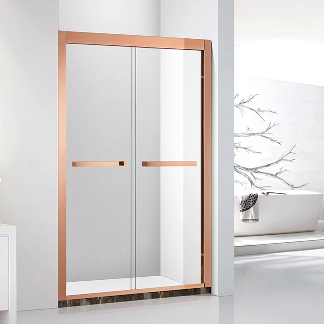 Wholesale golden mirror frame  shower enclosure simple easy clean tempered glass square sliding shower door in shower room