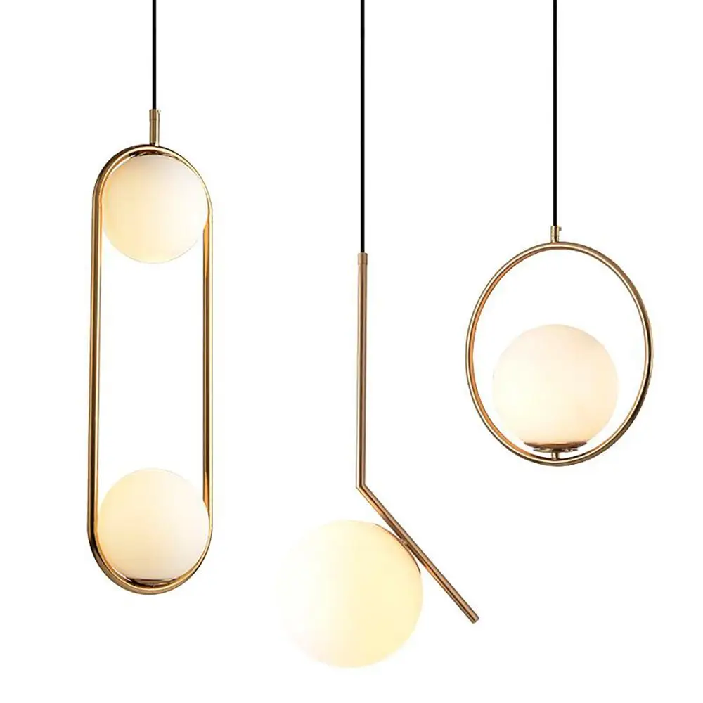 Loft Industrial Decor Nordic Glass Ball Pendant Lights Vintage Hoop Gold Modern LED Hanging Lamp