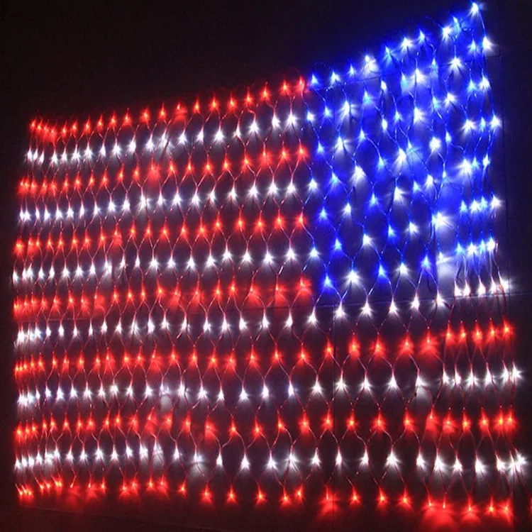 Outdoor American Flag Net Lights 390 LED 2*1m LED String Net Lights Large USA Flag  Mesh Lights