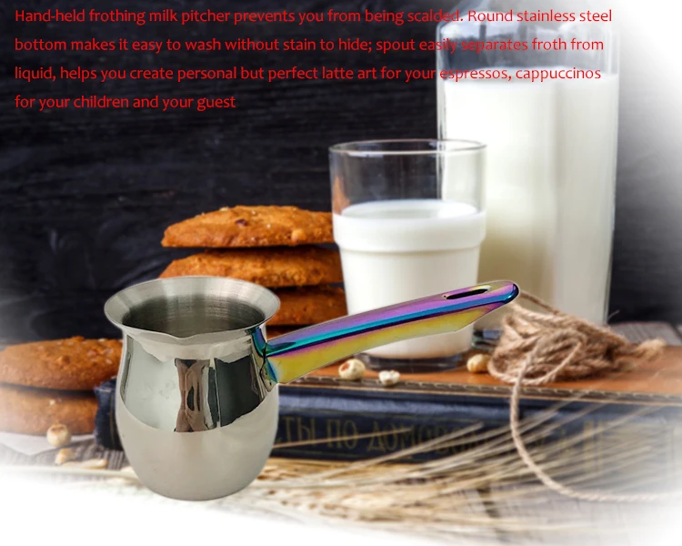 Stainless Steel Milk Warmer Turkish Coffee Pot With Colorful Handle