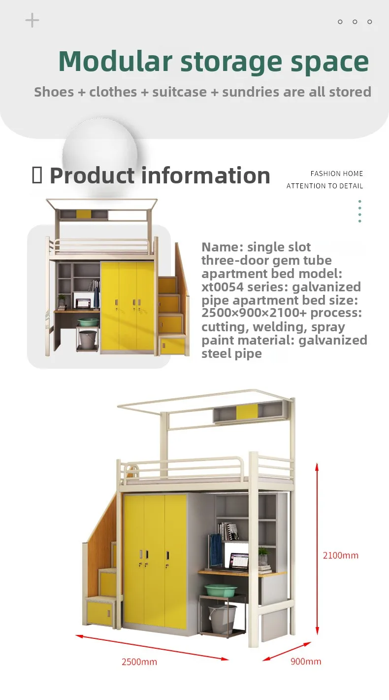 product modern design multifunctional iron high low bunk bed college dormitory and apartment bed with desk for school-13
