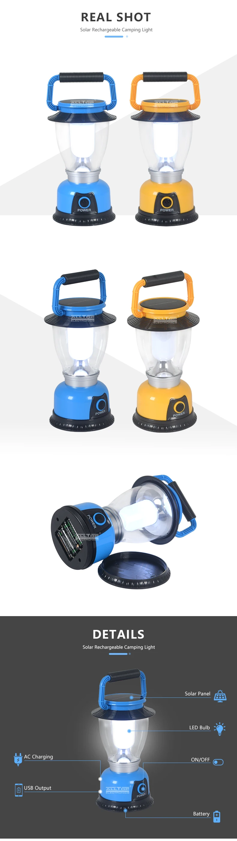 ALLTOP Hot selling 6 LED Rechargeable Solar led Lantern solar led camping light