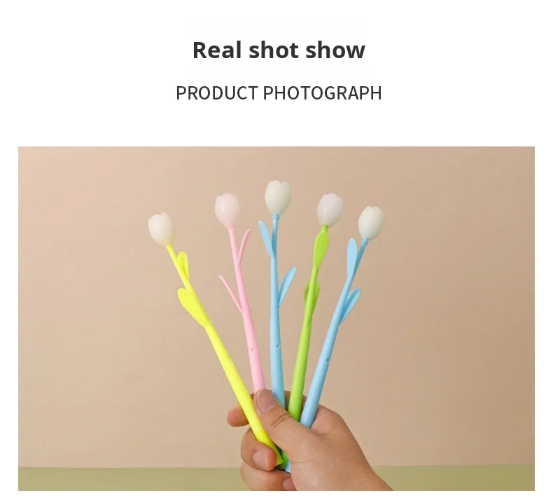 Creative Tulip Flower Gel Pen With Color Changing Ink Black_voghion.com